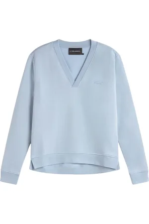 Karl Lagerfeld Sweatshirts & Hoodies, Dames, Blauw, S, Katoen, V-Hals Sweatshirt
