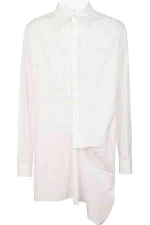 YOHJI YAMAMOTO Blouses & Shirts, Dames, Wit, M, Katoen, Witte Katoenen Overhemd met Asymmetrisch Ontwerp