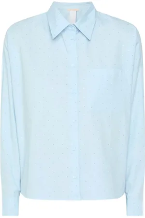 pennyblack Blouses & Shirts, Dames, Blauw, XS, Katoen, Katoenen overhemd met micro-rhinestones