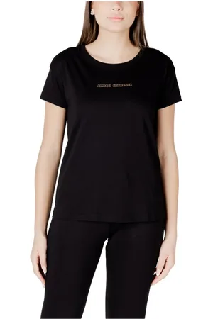 Armani Exchange Tops, Dames, Zwart, L, Katoen, Elegant Crew Neck T-Shirt