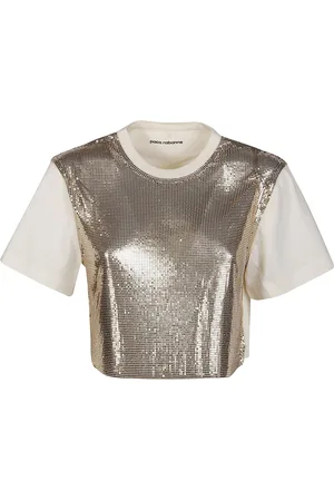Paco rabanne Tops, Dames, Bruin, S, Stijlvolle Cropped T-shirt