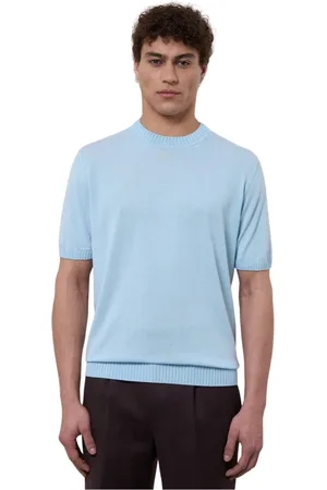 FILIPPO DE LAURENTIIS Truien, Heren, Blauw, M, Katoen, Lichtgewicht Crepe T-shirt in Hemelsblauw