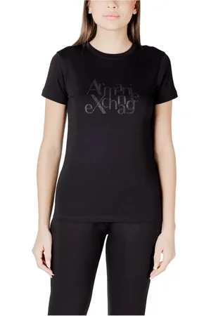 Armani Exchange Tops, Dames, Zwart, XS, Katoen, Glitter Logo T-shirt