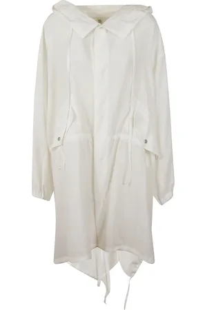 YOHJI YAMAMOTO Mantels, Dames, Wit, M, Katoen, Witte Katoenen Parka Capuchon Over Fit