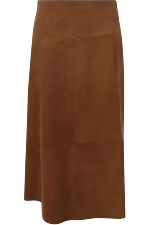 JcSophie Rokken, Dames, Bruin, M, Leer, Gazelle Leren Rok Midi Uitlopend