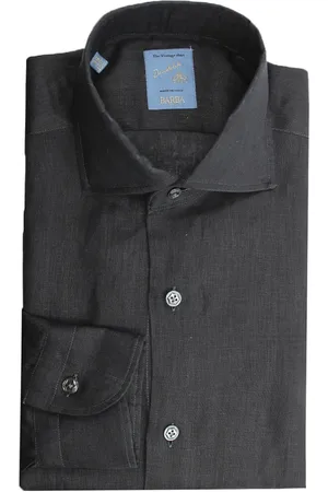 BARBA Overhemden, Heren, Zwart, 2Xl, Linnen, Zwarte Linnen Overhemd met Franse Kraag