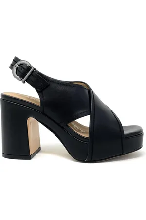 Janet&Janet Schoenen, Dames, Zwart, 38 EU, Zwarte leren kruisband hakken