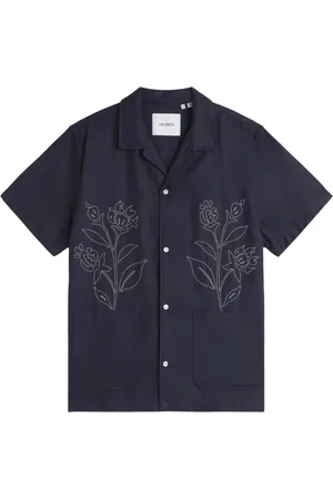 Les Deux Overhemden, Heren, Blauw, XL, Katoen, Bloemrijk Geborduurd Zomers Shirt
