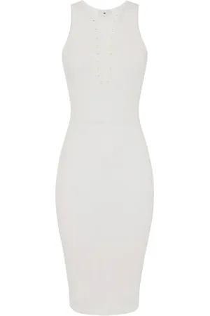Elisabetta Franchi Kleedjes, Dames, Wit, S, Criss-Cross Gebreide Jurk