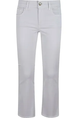 FAY Broeken, Dames, Wit, W25, Katoen, Beige Stretch Katoen Met Rafelige Onderkant Broek