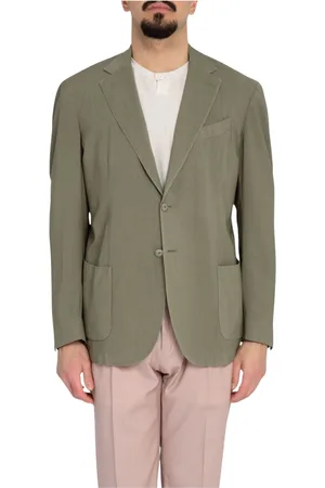 Biagio Santaniello Jassen, Heren, Groen, M, Wol, Wollen blazer in lichtgewassen stijl