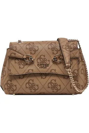 Guess Tassen, Dames, Bruin, ONE Size, Leer, Bruine handtas met gouden details