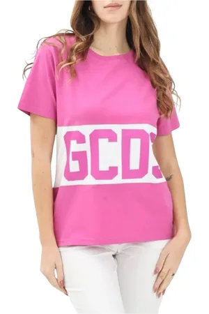 GCDS Tops, Dames, Roze, 2Xs, Katoen, Band Logo Regular T-Shirt