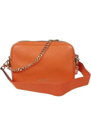 Michael Kors Tassen, Dames, Oranje, ONE Size, Leer, Zwarte leren cameratas met schouderband