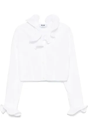 Msgm Blouses & Shirts, Dames, Wit, S, Witte Button-Up Shirt met Geborduurd Logo