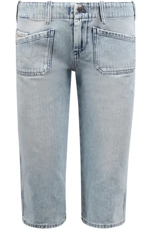 Diesel Korte broeken, Dames, Blauw, W25, Katoen, Capri Shorts met Lage Taille en Zakken