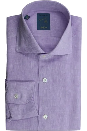 BARBA Overhemden, Heren, Paars, L, Linnen, Lila Linnen Overhemd Slim Fit