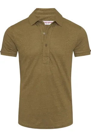 Orlebar Brown Tops, Heren, Groen, XL, Linnen, Linnen poloshirt met 3 knopen