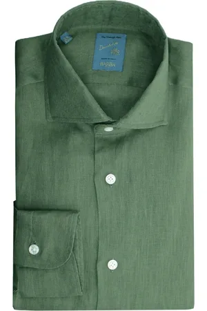 BARBA Overhemden, Heren, Groen, M, Linnen, Groene Linnen Franse Kraag Overhemd