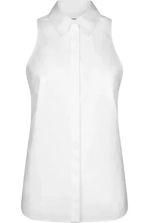 Dondup Blouses & Shirts, Dames, Wit, S, Katoen, Mouwloze katoenen overhemd