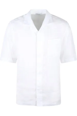 Paolo Pecora Overhemden, Heren, Wit, XL, Linnen, Linnen Bowling Shirt