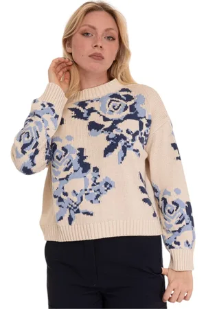 Max Mara Truien, Dames, Veelkleurig, XL, Katoen, Bloemen Ronde hals Pullover