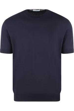 Paolo Pecora Tops, Heren, Blauw, XL, Katoen, Katoenen Gebreid T-Shirt Ss 25 Regular Fit