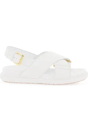Marni Schoenen, Dames, Wit, 36 EU, Leren sandalen met kruisbanden