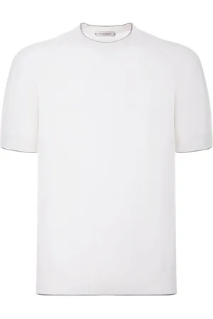 Paolo Pecora Tops, Heren, Wit, M, Katoen, Witte Honingraat T-shirt met Contrasterende Rand