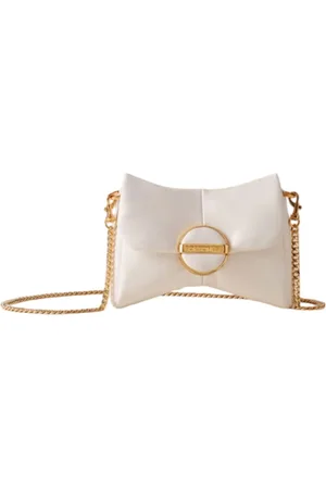 Borbonese Tassen, Dames, Wit, ONE Size, Leer, Witte Leren Mini Schoudertas met Gouden Ketting
