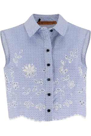 ERMANNO SCERVINO Blouses & Shirts, Dames, Blauw, XS, Katoen, Mouwloos overhemd voor elke gelegenheid