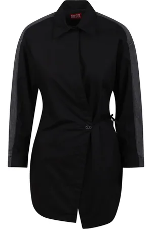Diesel Kleedjes, Dames, Zwart, S, Katoen, Vetersluiting Wrap Jurk met Metalen Logo