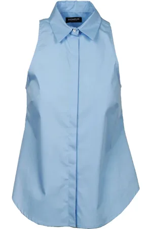 Dondup Blouses & Shirts, Dames, Blauw, M, Katoen, Mouwloze katoenen overhemd