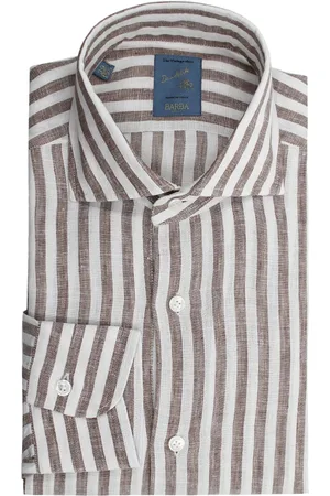 BARBA Overhemden, Heren, Bruin, XL, Linnen, Donkerbruine Linnen Overhemd Slim Fit