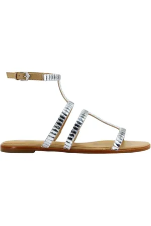 CARRANO Schoenen, Dames, Grijs, 37 EU, Leer, Leren sandalen met strass