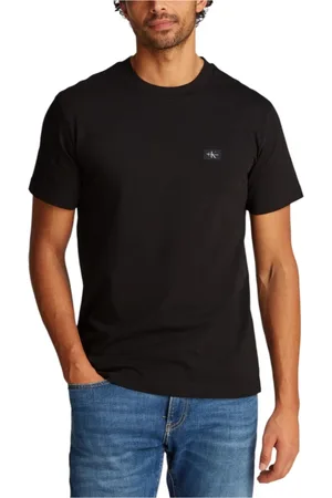 Calvin Klein Tops, Heren, Zwart, M, Katoen, Zwarte katoenen T-shirt met ronde hals