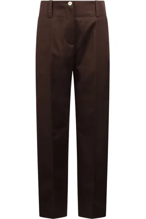 Patou Broeken, Dames, Bruin, 2Xs, Katoen, Wijde katoenen gabardine broek