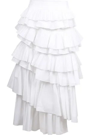 Essentiel Antwerp Rokken, Dames, Wit, M, Katoen, Gelaagde Asymmetrische Midi Rok Ruches