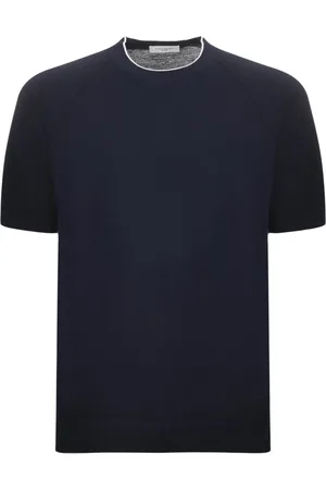 Paolo Pecora Tops, Heren, Blauw, 2Xl, Katoen, Blauwe Honingraat T-shirt met Contrasterende Rand