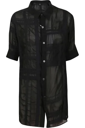 YOHJI YAMAMOTO Blouses & Shirts, Dames, Zwart, L, Nylon, Zwarte Georgette Geëmbosseerde Overhemd