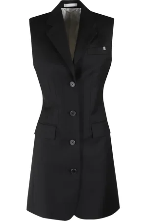 Helmut Lang Kleedjes, Dames, Zwart, S, Wol, Zwarte Wollen Twill Mouwloze Jurk