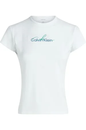Calvin Klein Tops, Dames, Wit, XS, Witte SS Slim T-shirt