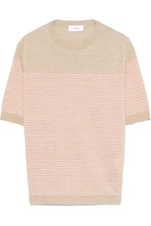 LARDINI Tops, Heren, Roze, L, Linnen, Linnen T-shirt Made in Italy