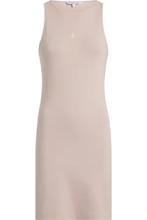 Calvin Klein Kleedjes, Dames, Roze, S, Nylon, Roze Mouwloze Jurk met Cut Out