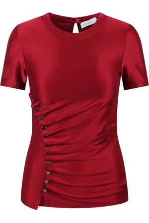 Paco rabanne Tops, Dames, Rood, S, Asymmetrische Gedrapeerde T-shirt