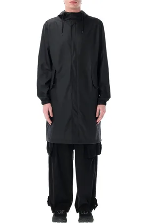 Rains Mantels, Heren, Zwart, S, Polyester, Waterdichte Fishtail Parka met Trekkoord Capuchon