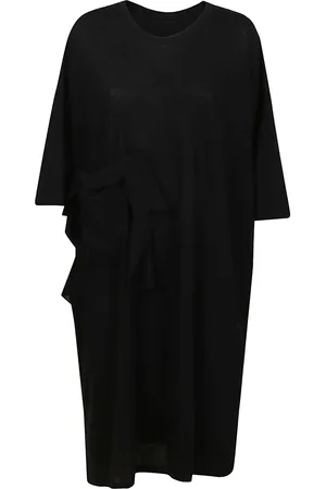 YOHJI YAMAMOTO Kleedjes, Dames, Zwart, M, Katoen, Zwarte Katoenen Jersey Jurk Overfit Stijl