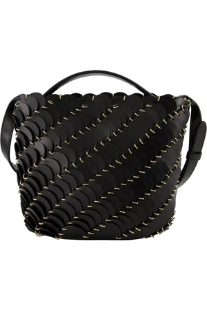 Paco rabanne Tassen, Dames, Zwart, ONE Size, Leer, Zwarte Bucket Tas Lente-Zomer 2025