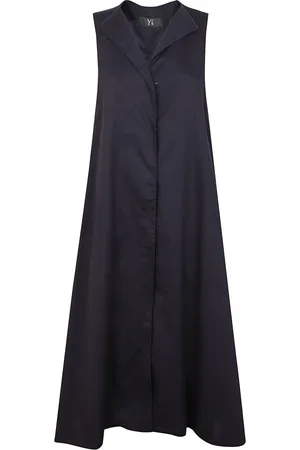 YOHJI YAMAMOTO Kleedjes, Dames, Blauw, M, Katoen, Witte Katoenen Jurk met Knoopsluiting