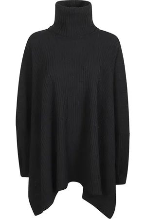YOHJI YAMAMOTO Truien, Dames, Zwart, M, Wol, Geribbeld wol zwart poncho trui